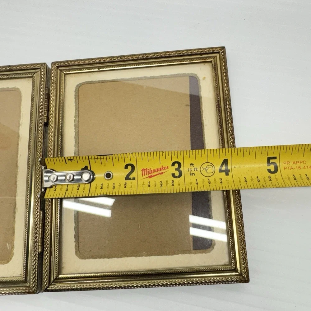 Lot of 4 VTG MCM Bifold Picture Frame Set 5x7 Brass Gold Tone Hinged Double